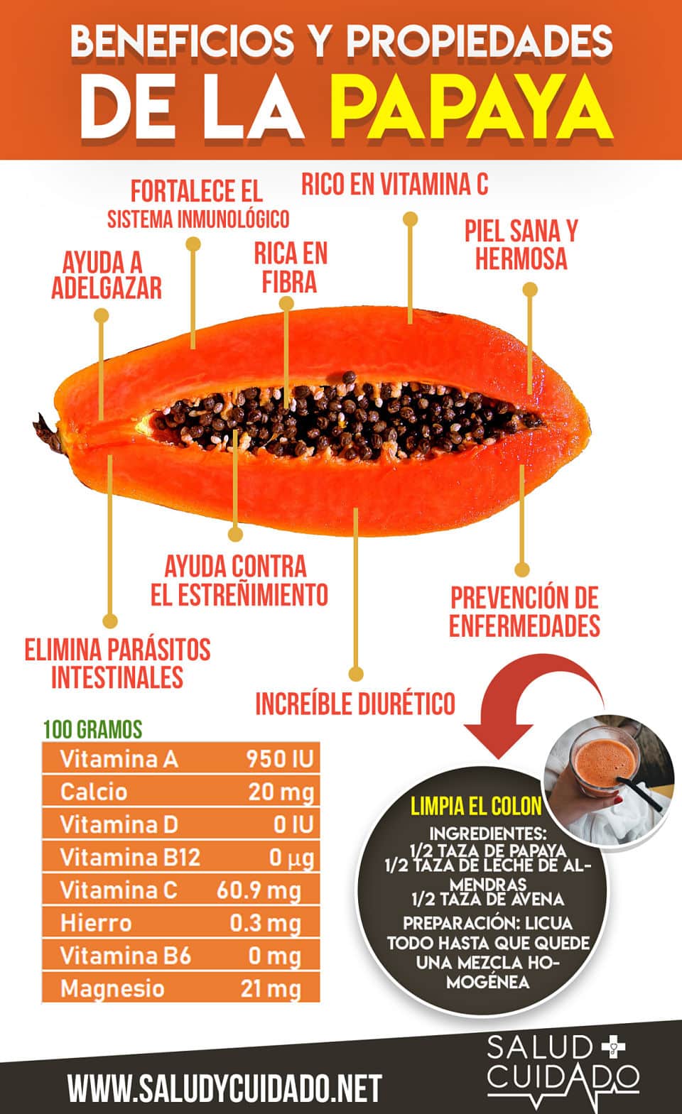 beneficios de la papaya y propiedades infografia